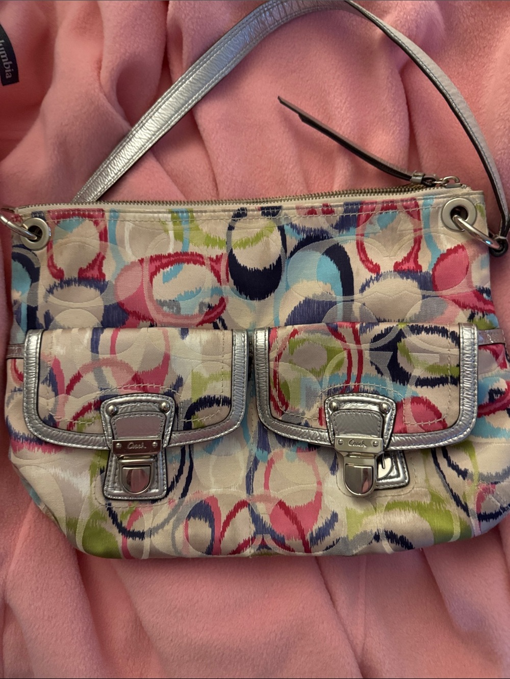 Coach Multicolor Circle Print Shoulder Bag with Silver Trim